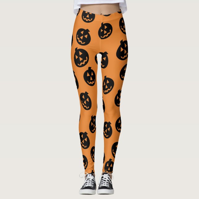 Jack O'Lantern Confetti Leggings Black/Orange (Front)