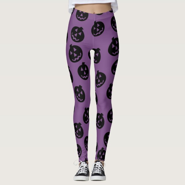 Jack O'Lantern Confetti Leggings Black/Purple (Front)