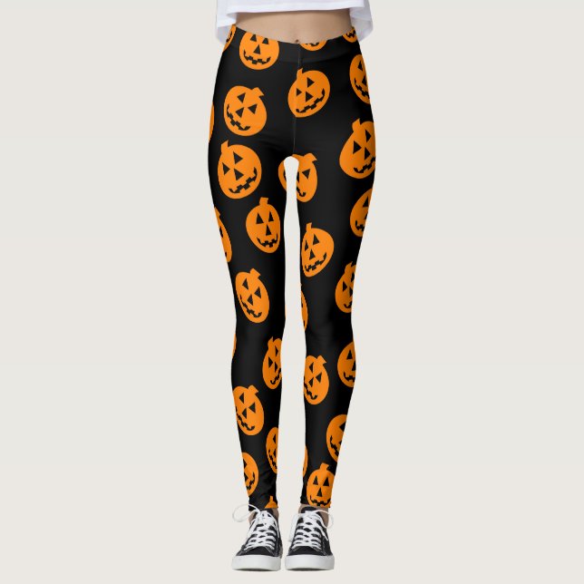 Jack O'Lantern Confetti Leggings Orange/Black (Front)