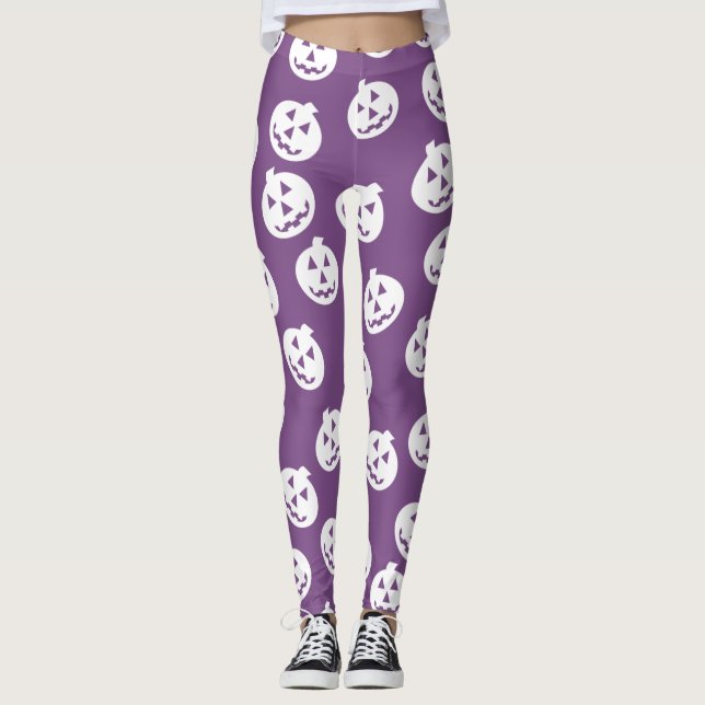 Jack O'Lantern Confetti Leggings White/Purple (Front)