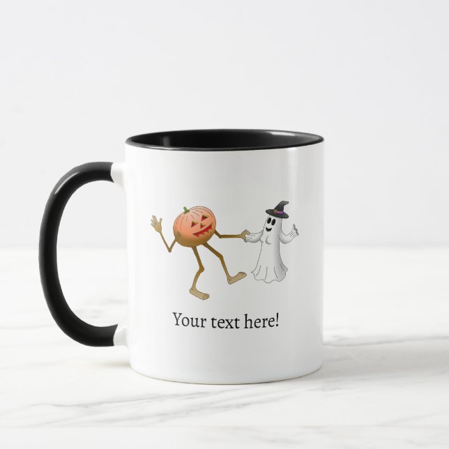 Jack O'lantern dancing with a beautiful ghost Mug (Left)