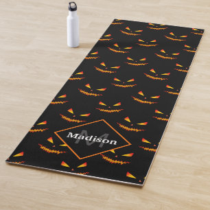 Jack O'Lantern face Halloween pattern Monogram Yoga Mat