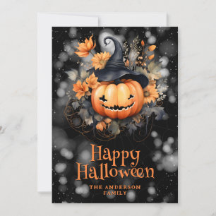 Jack O'Lantern Floral Happy Halloween Card