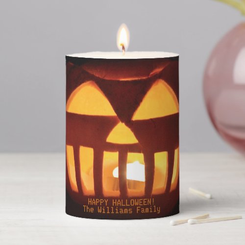 Jack OLantern Funny Lit Carved Pumpkin Halloween Pillar Candle