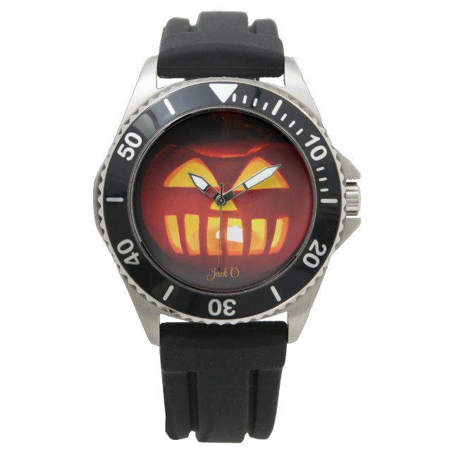 Jack O'Lantern Funny Lit Carved Pumpkin Halloween Watch (Front)