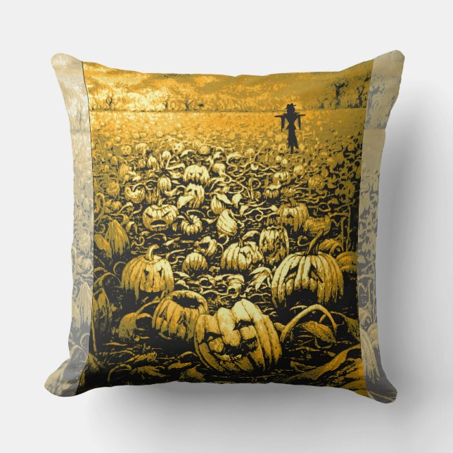Jack O'Lantern Graveyard Throw Pillow (Front)