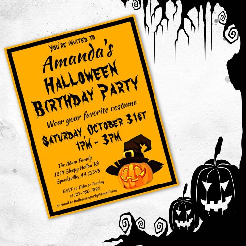 Jack OLantern Halloween Birthday Party Invitation Postcard