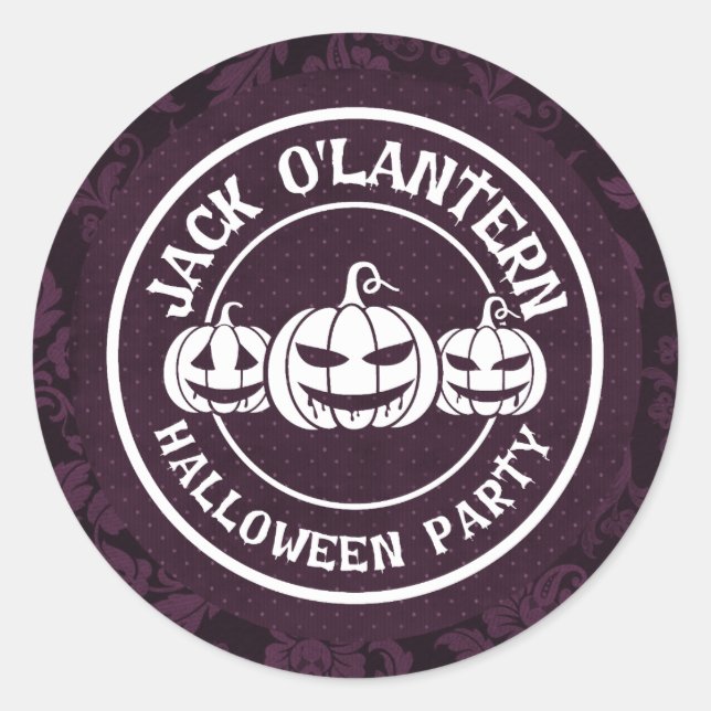 Jack O'Lantern Halloween Party Dark Purple Classic Round Sticker (Front)