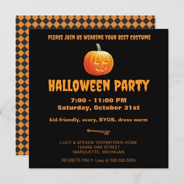 Jack O'Lantern Halloween Party Invitation (Front/Back)