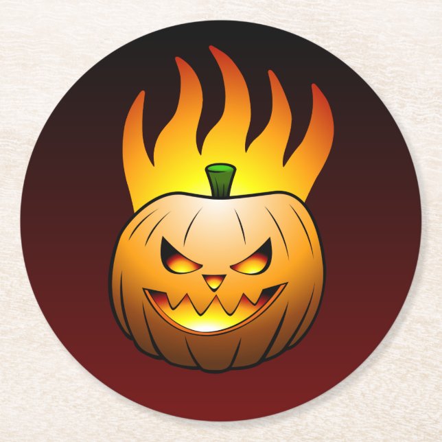 Jack O'lantern Halloween Pumpkin Round Paper Coaster (Front)