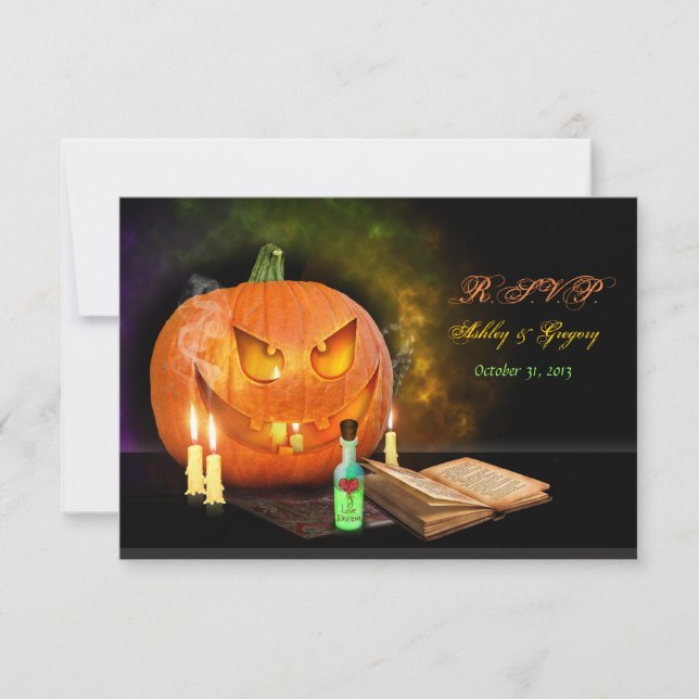 Jack O'Lantern Halloween Wedding Reply Card (Front)