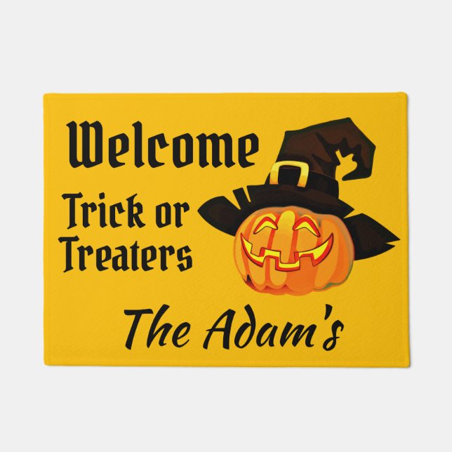 Jack O'Lantern Halloween Welcome Trick or Treaters Doormat (Front)