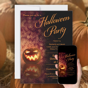 Jack O'Lantern Hallowen Party Black + Orange Invitation