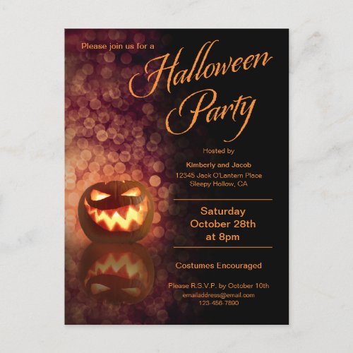 Jack OLantern Hallowen Party Black  Orange Invitation Postcard