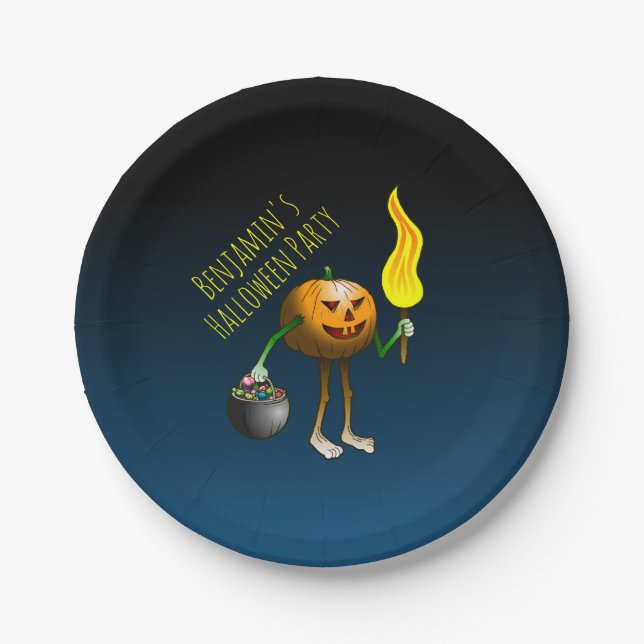 Jack O'lantern out to trick or treat Paper Plates (Front)