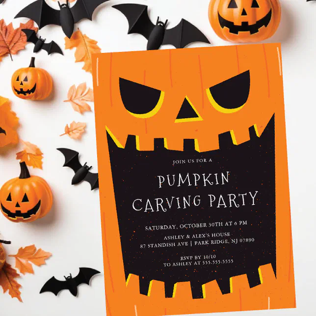 Jack O'lantern Pumpkin Carving Halloween Invitation | Zazzle