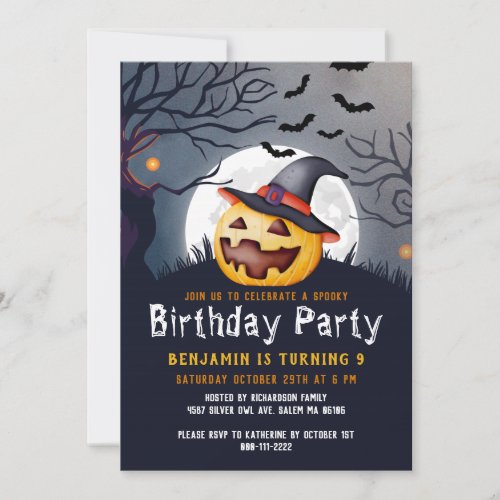 Jack OLantern Spooky Halloween Birthday Party Invitation