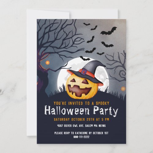 Jack OLantern Spooky Kids Halloween Party Invitation