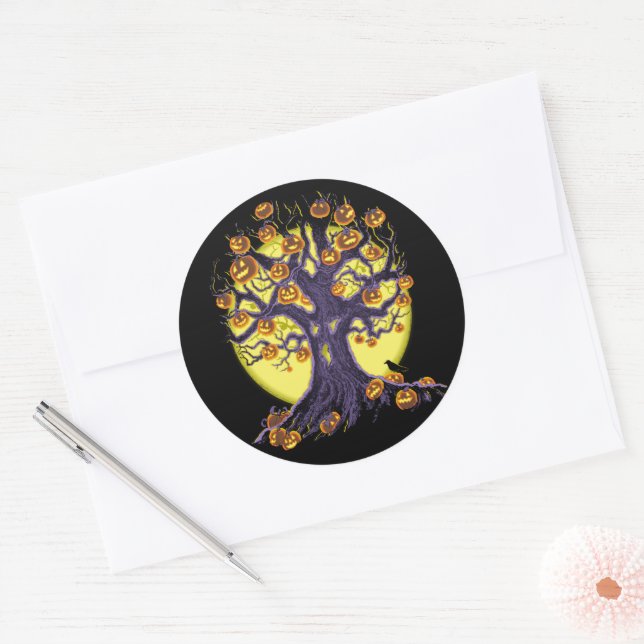 Jack O'Lantern Tree Classic Round Sticker (Envelope)