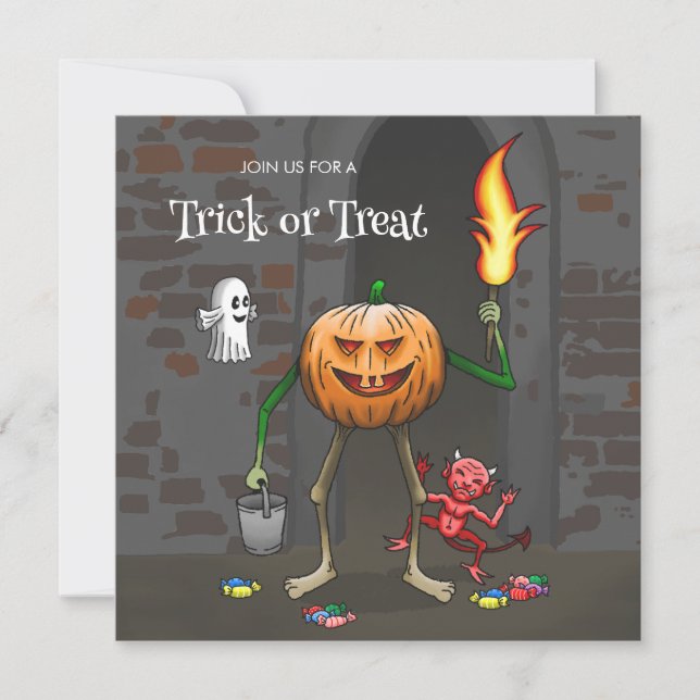 Jack O'Lantern trick or treat on Halloween night Invitation (Front)