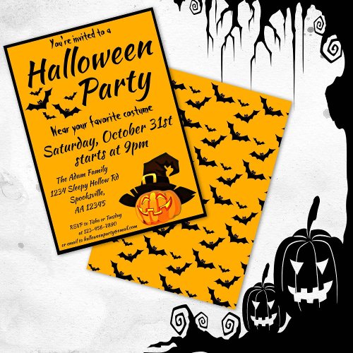 Jack OLantern Witch Halloween Costume Party Invitation