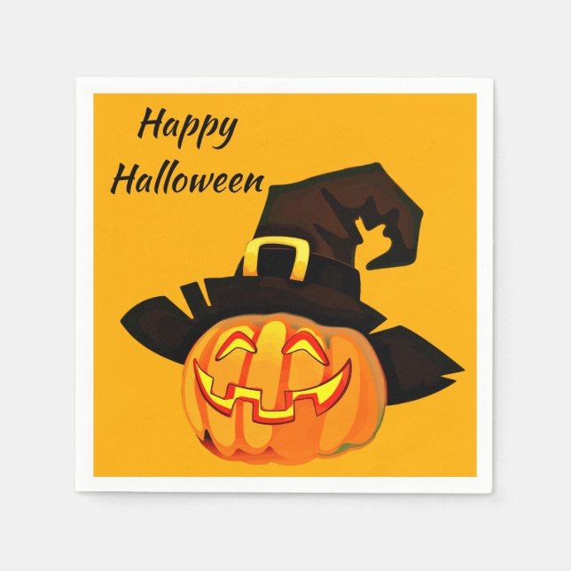 Jack O'Lantern Witch Happy Halloween Party Napkins (Front)