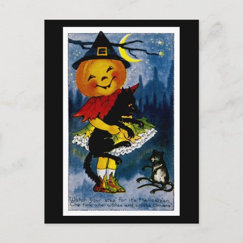 Jack oLantern Witch Postcard