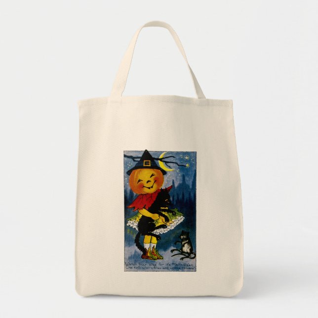 Jack o'Lantern Witch Tote Bag (Front)