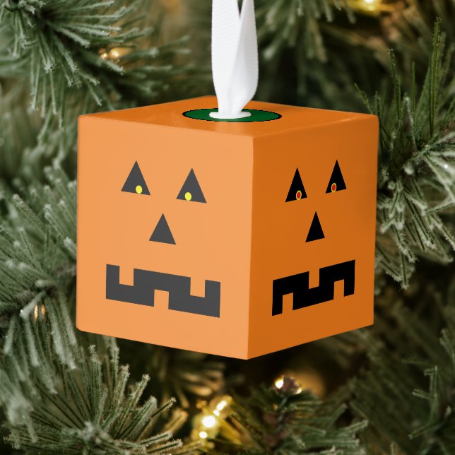 Jack O'Lantern Wooden Cube Halloween Ornament (Tree)