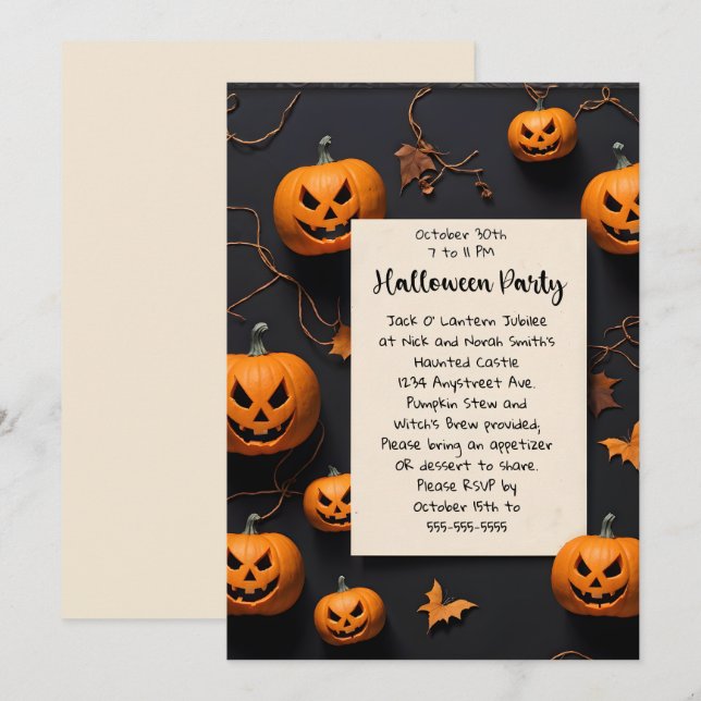 Jack O'Lanterns and Twigs Halloween Party Invitation (Front/Back)