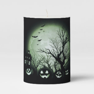 Jack O'Lanterns at Night Pillar Candle