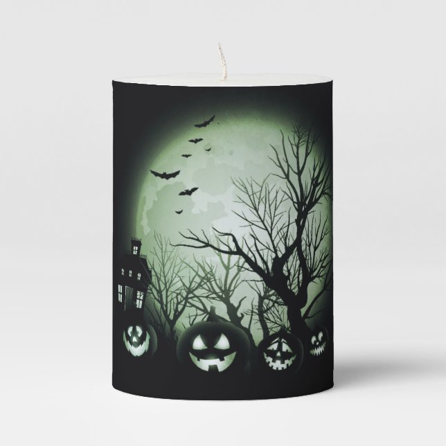 Jack O'Lanterns at Night Pillar Candle (Front)