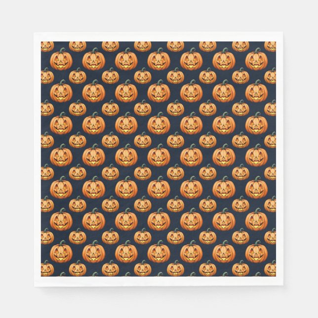 Jack o'Lanterns on Black Halloween Napkins (Front)