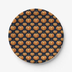 Jack o'Lanterns on Black Halloween Paper Plates