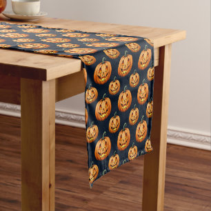 Jack O'Lanterns on Black Short Table Runner