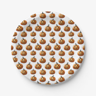 Jack O'Lanterns on White Paper Plates