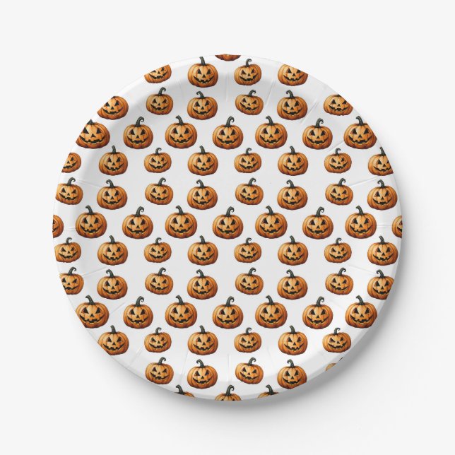 Jack O'Lanterns on White Paper Plates (Front)