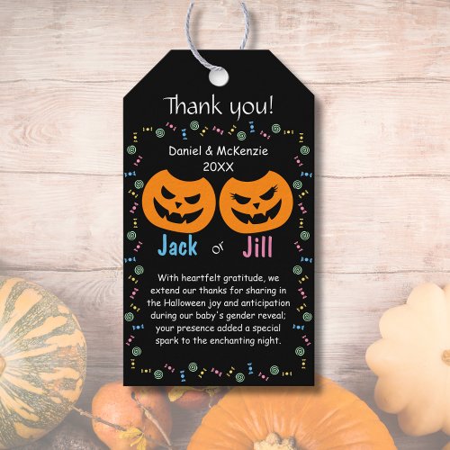 Jack or Jill O_Lantern Gender Reveal Thank You Gift Tags
