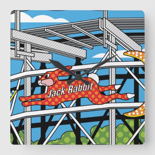 Jack Rabbit Roller Coaster Square Wall Clock