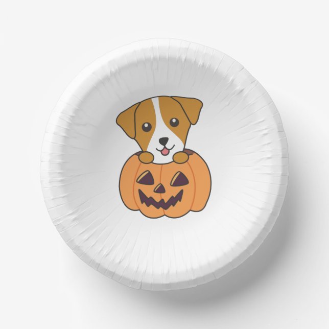 Jack Russel In Pumpkin Cute Dogs Happy Halloween Paper Bowls (Front)