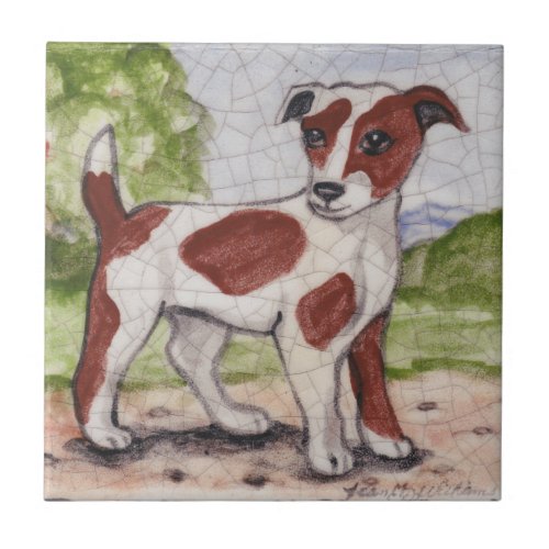 Jack Russel Terrier Dog Antique Look Landscape Ceramic Tile