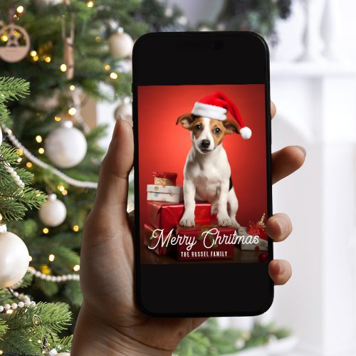 Jack Russel Terrier Dog Christmas Presents Red  Holiday Card