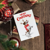 Jack Russel Terrier Dog Red Nose Antlers Xmas Holiday Card