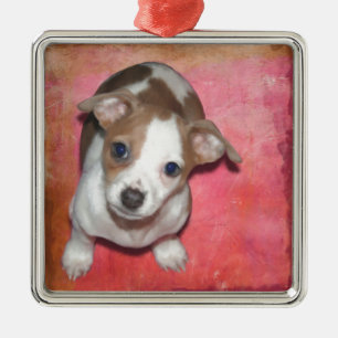 Jack Russel Terrier Puppy on Pink Metal Ornament