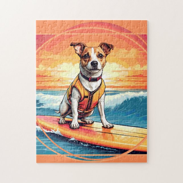 Jack Russel Terrier Surfing Jigsaw Puzzle (Vertical)