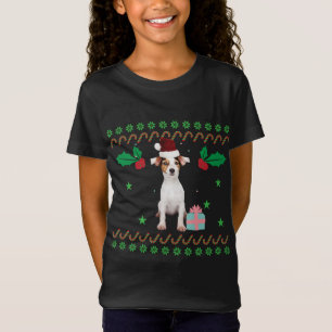 Jack Russel Wearing Christmas Hat Dog Mom Dad Xmas T-Shirt
