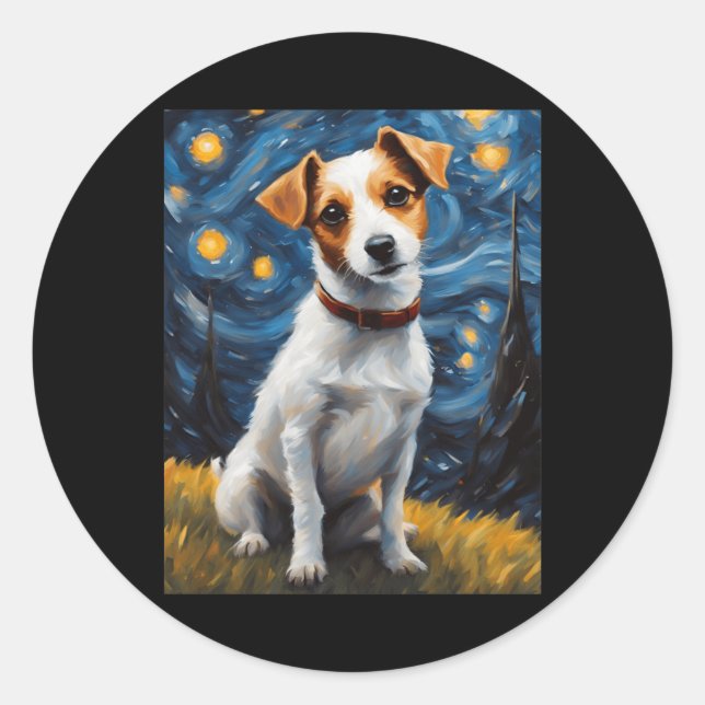 Jack Russel With Collar Painting Print  Classic Round Sticker (Front)