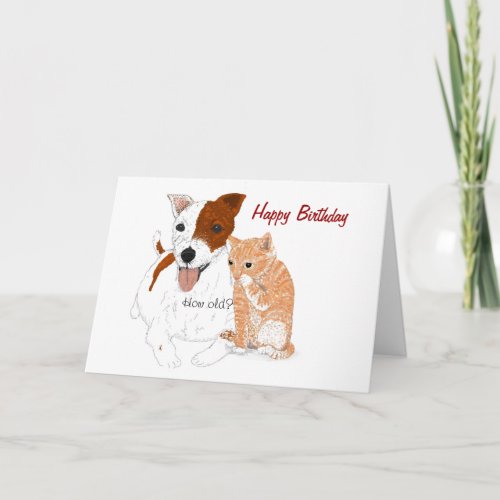 Jack Russell and Kitten Birthday Card