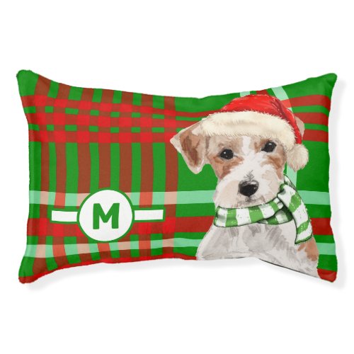 Jack Russell and Plaid with Dogs Monogram Pet Bed