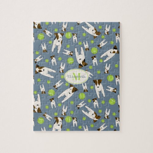 Jack Russell and tennis balls cute dog pattern Jigsaw Puzzle